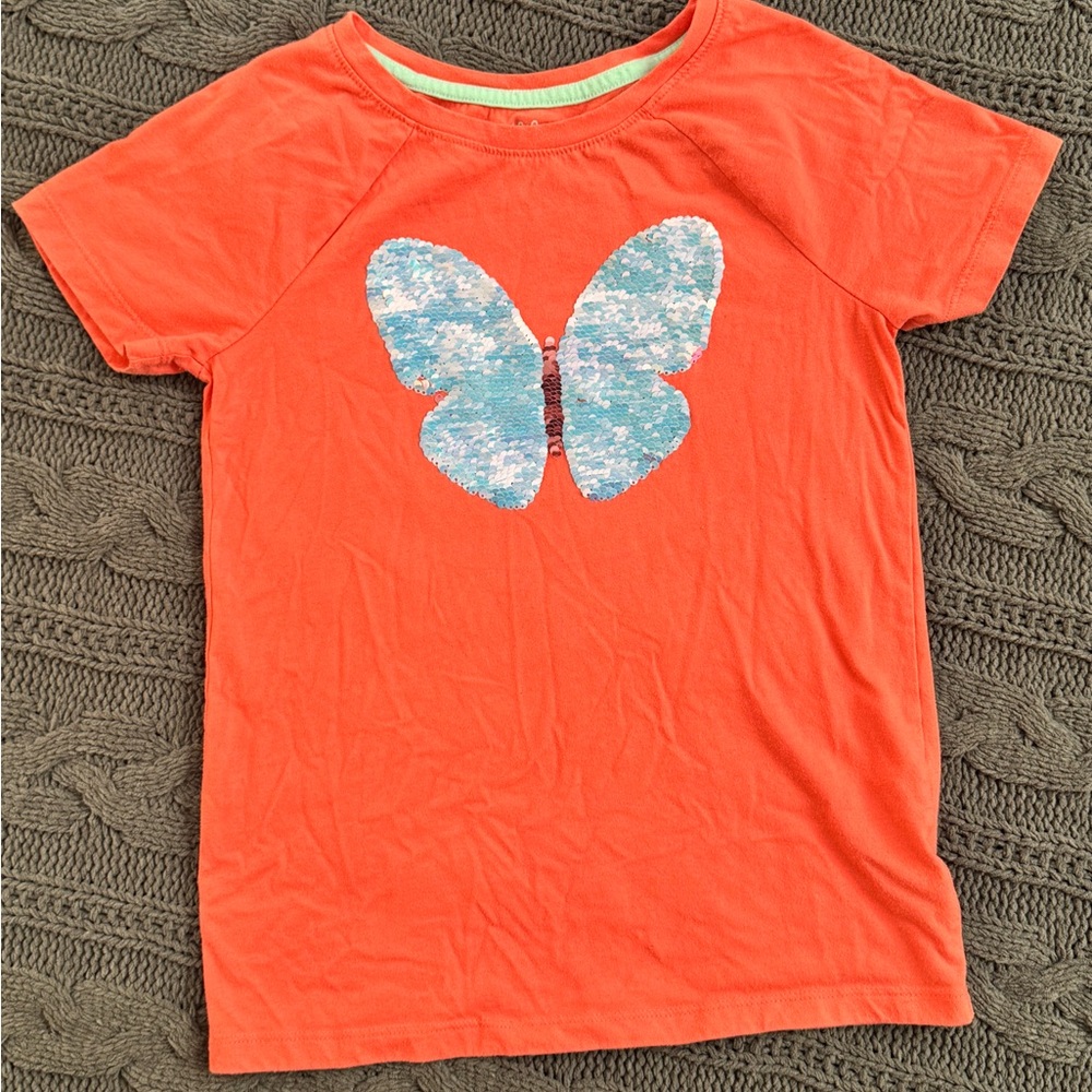 Cat & Jack Coral Short-Sleeve Tee with Sequin Butterfly - Picture 2 of 10